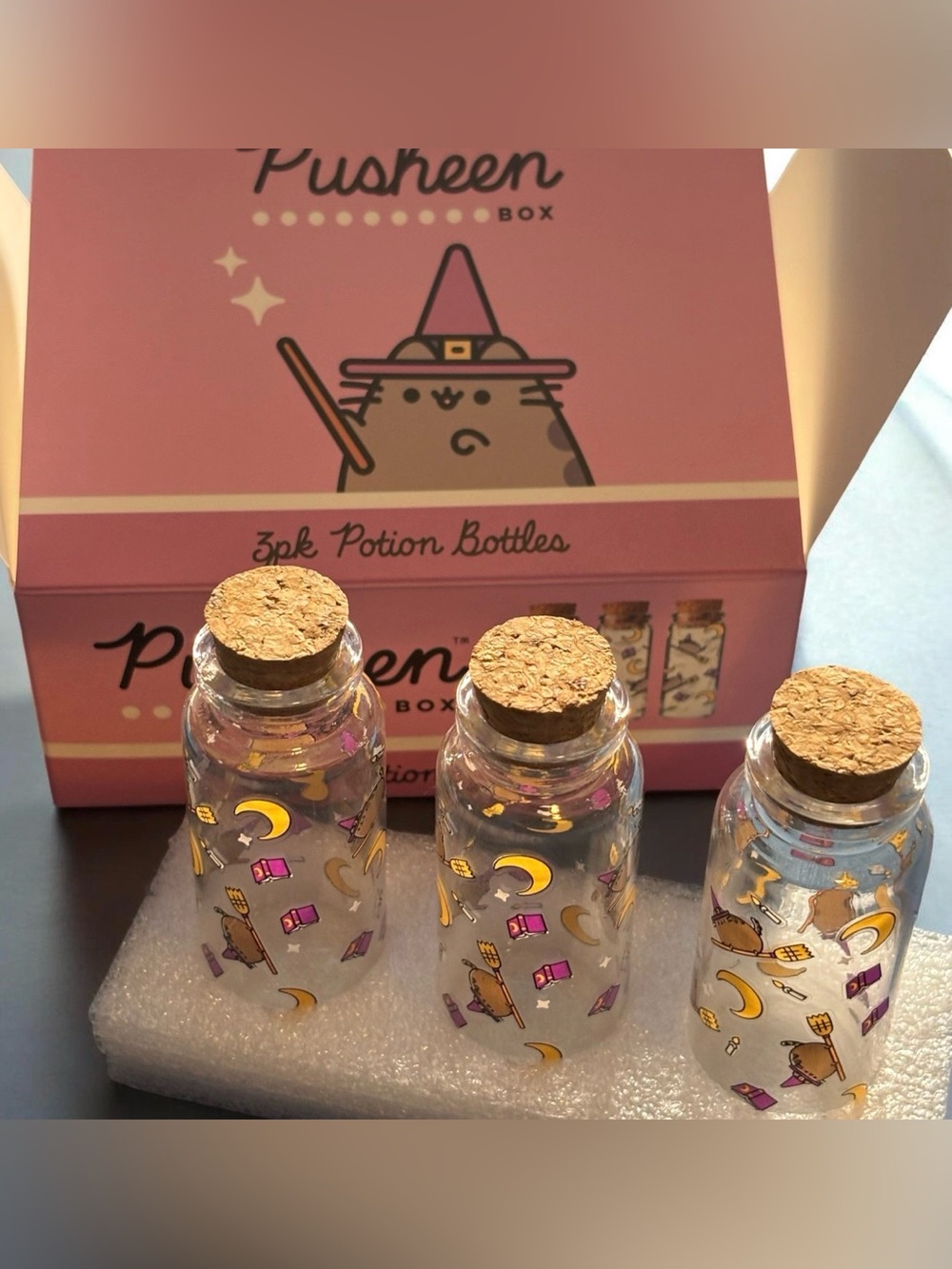 Pusheen Pink Glass Potion Bottle Set with Gold Accents